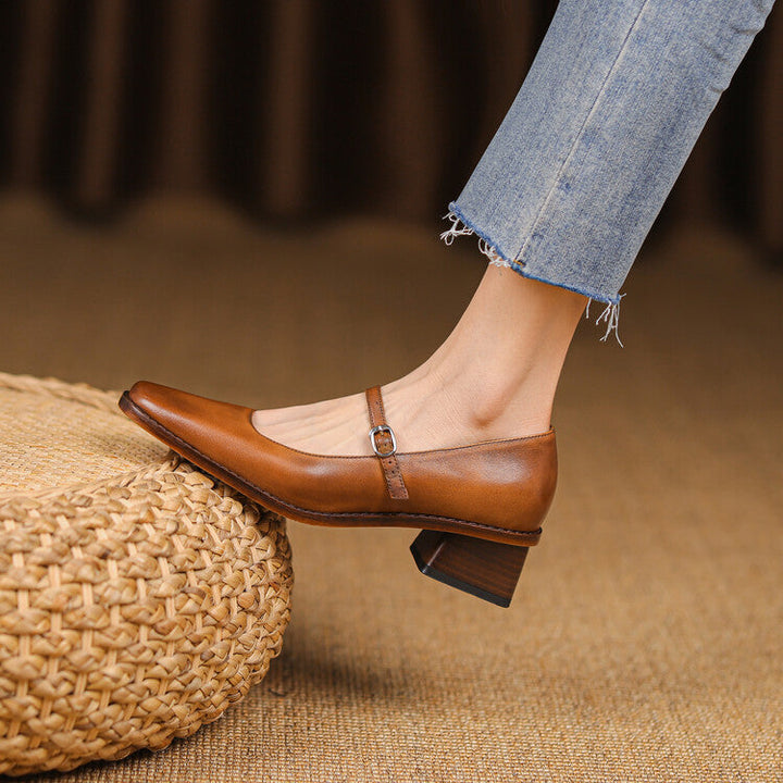 Rosa's Cirelle Strap Leather Mary Jane Heels