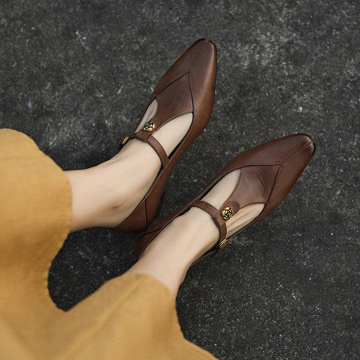 Rosa's Camelia T-Bar Leather Pumps