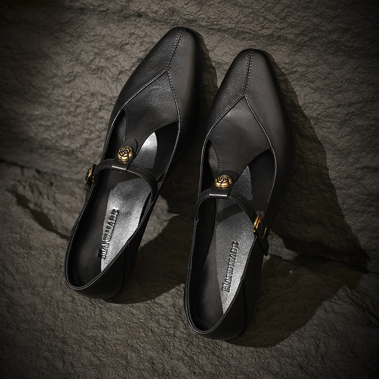 Rosa's Camelia Classic T-Bar Leather Pumps