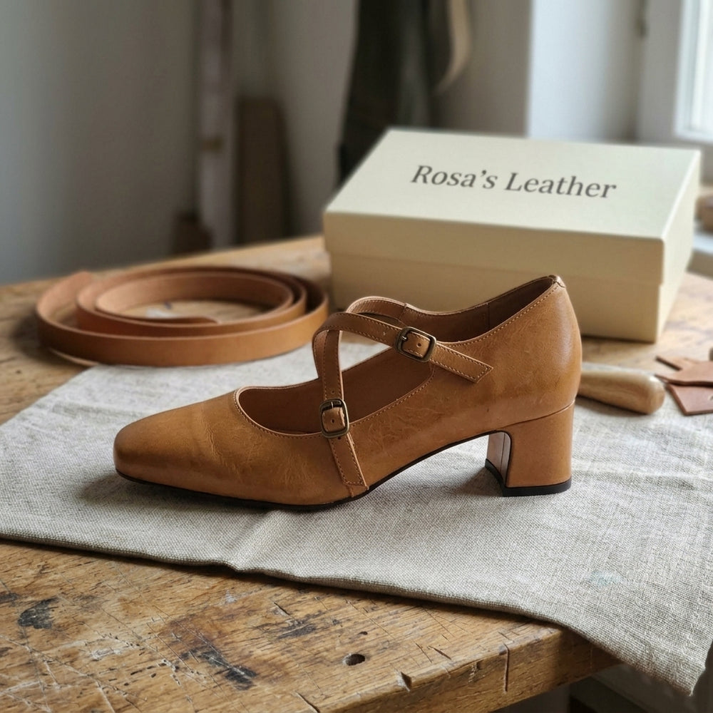 Rosa's Amara Leather Shoes - Cognac Brown - side view