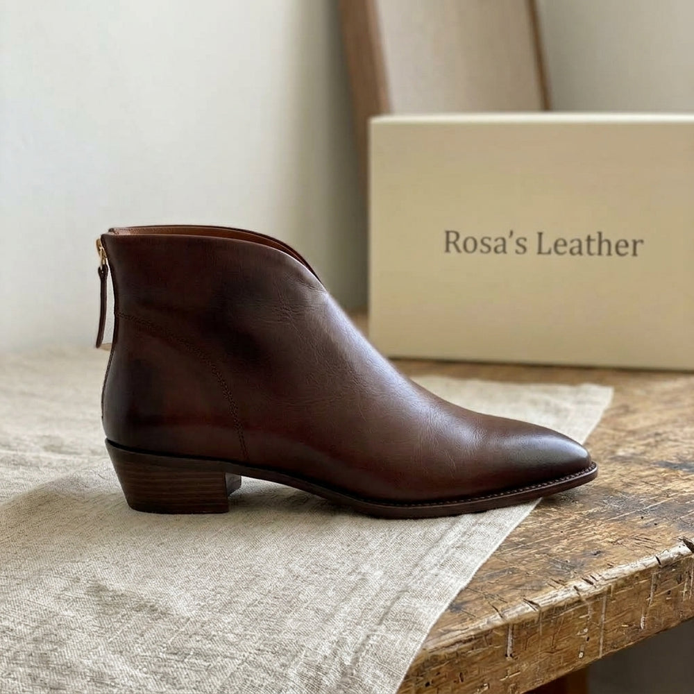 Rosa's Ardena Leather Ankle Boots - Burnished Umber - side view