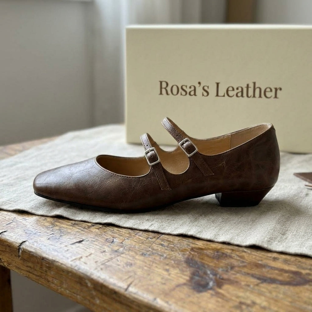 Rosa's Aurelle Dual Strap Leather Mary-Janes - Espresso Brown - side view