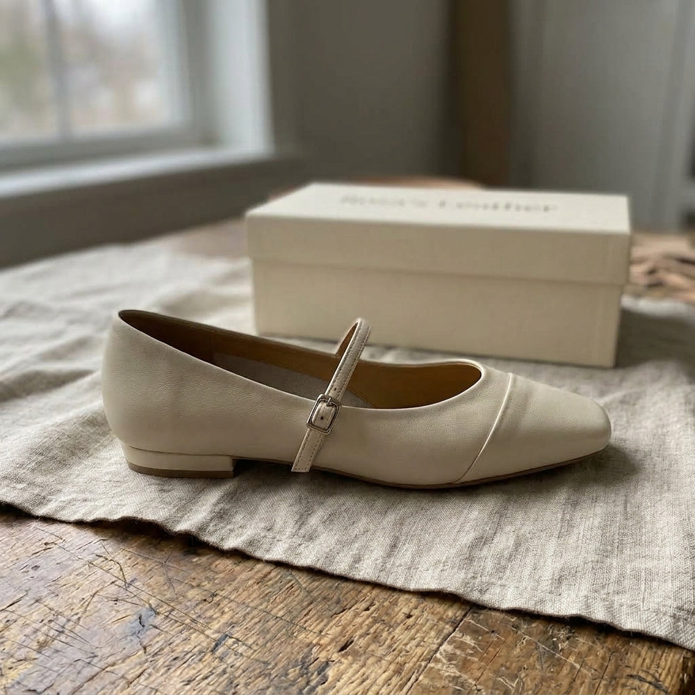 Rosa's Aurette Leather Mary Jane Flats - Ivory Pearl - side view