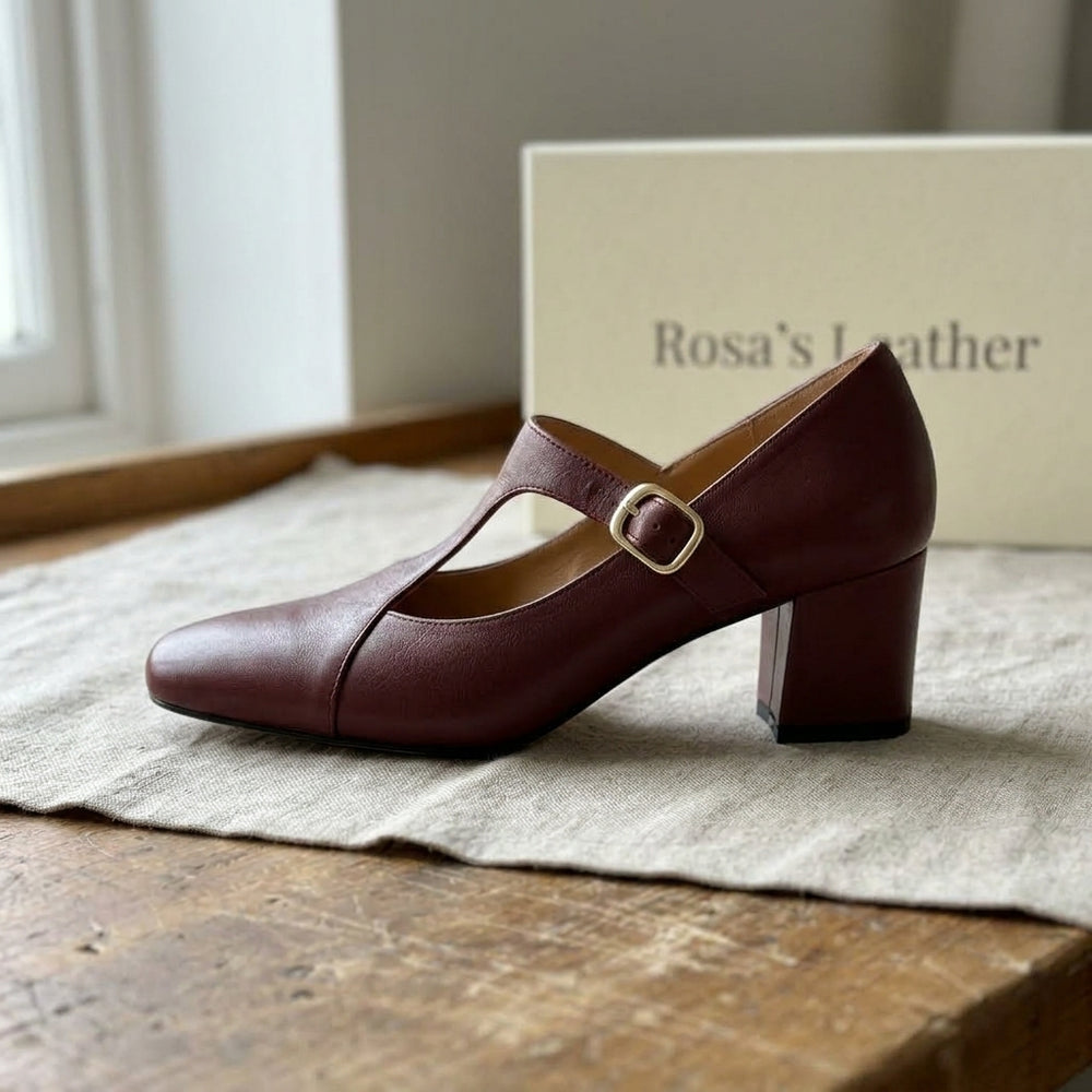 Rosa's Cassiella Leather Shoes - Bordeaux Wine - side view