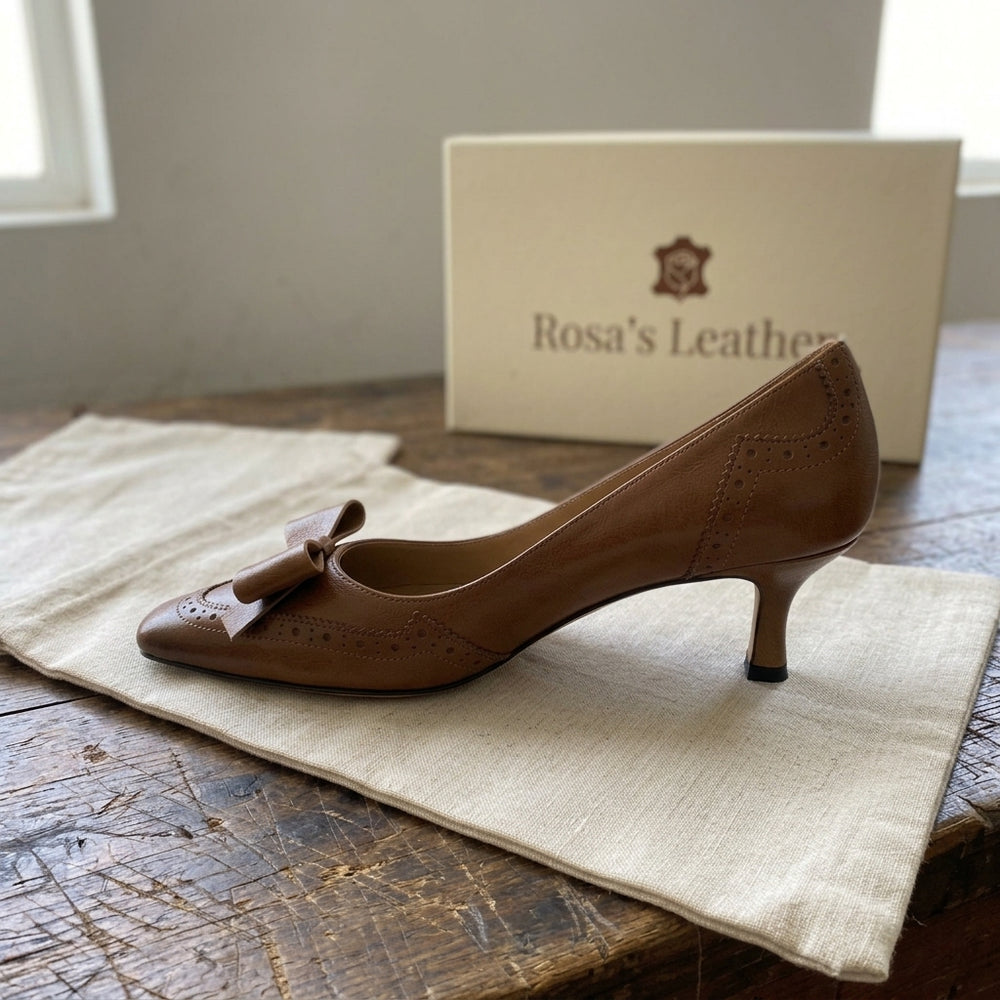 Rosa's Celora Ribbon Leather Pumps - Vintage Cognac - side view