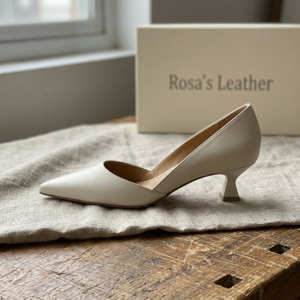Rosa's Ceyra Classic Leather Heels - Porcelain Nude - side view