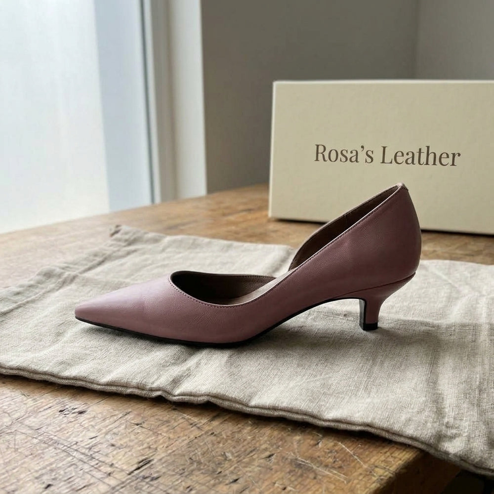 Rosa's Ceyra Leather Heels - Smoke Violet - side view