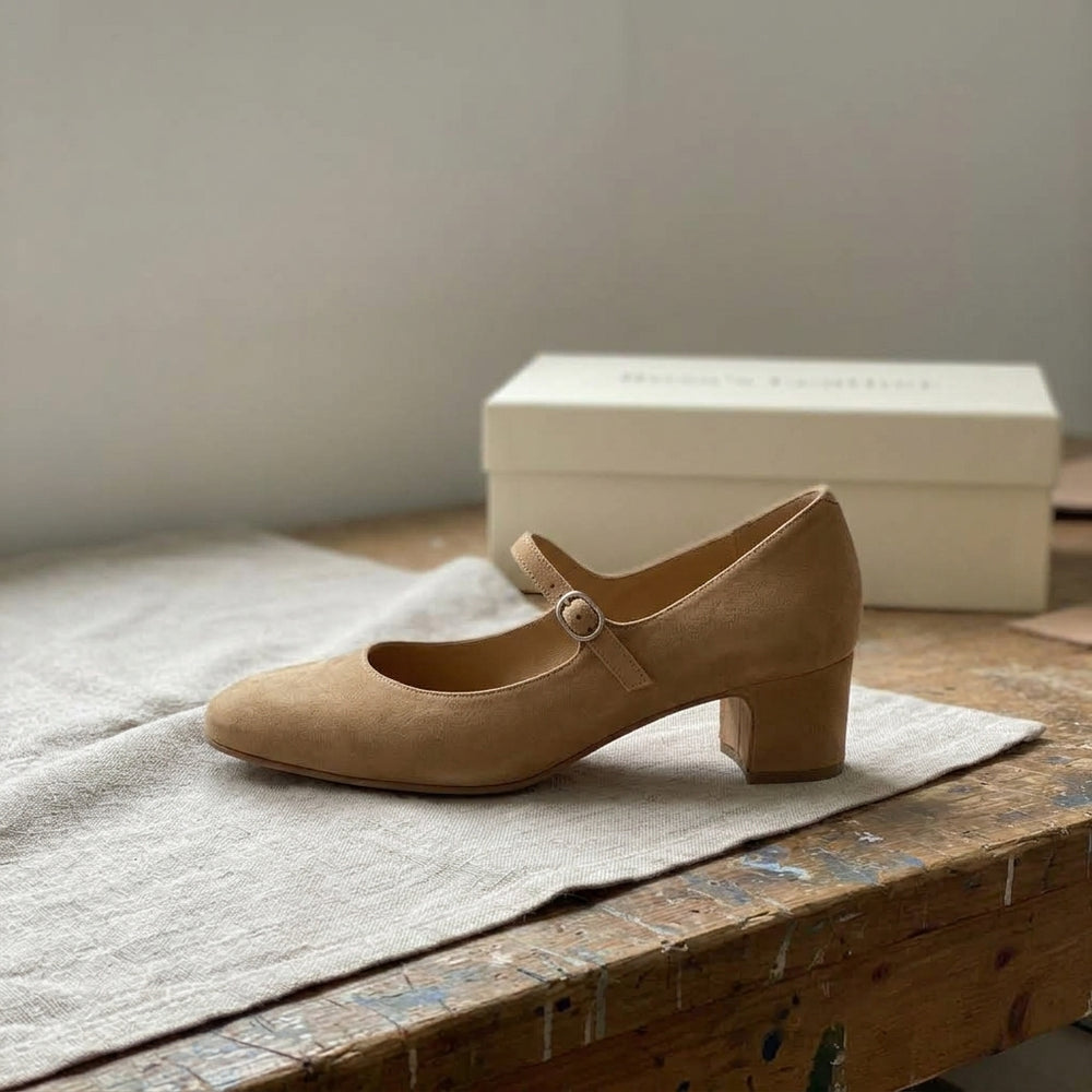 Rosa's Corinne Round-Toe Leather Mary Janes - Camel Tan - side view