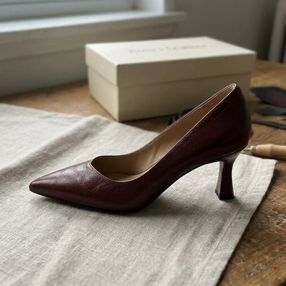 Rosa's Cymara Leather Heels - Wine Red - side view