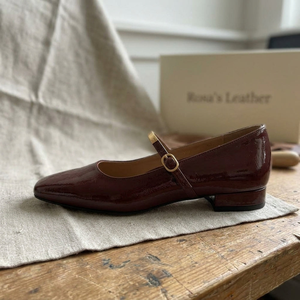 Rosa's Eloria Lambskin Leather Mary Janes - Merlot Red - side view