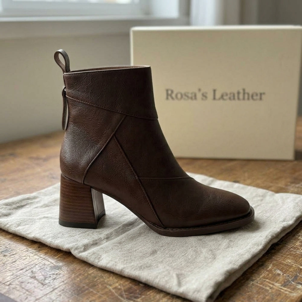 Rosa's Erisen Block-Heel Leather Boots - Chestnut Brown - side view