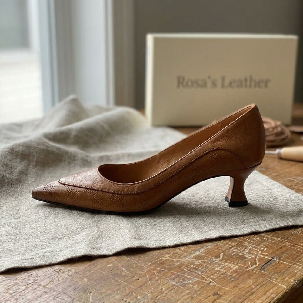 Rosa's Fioralba Leather Shoes - Cognac Amber - side view