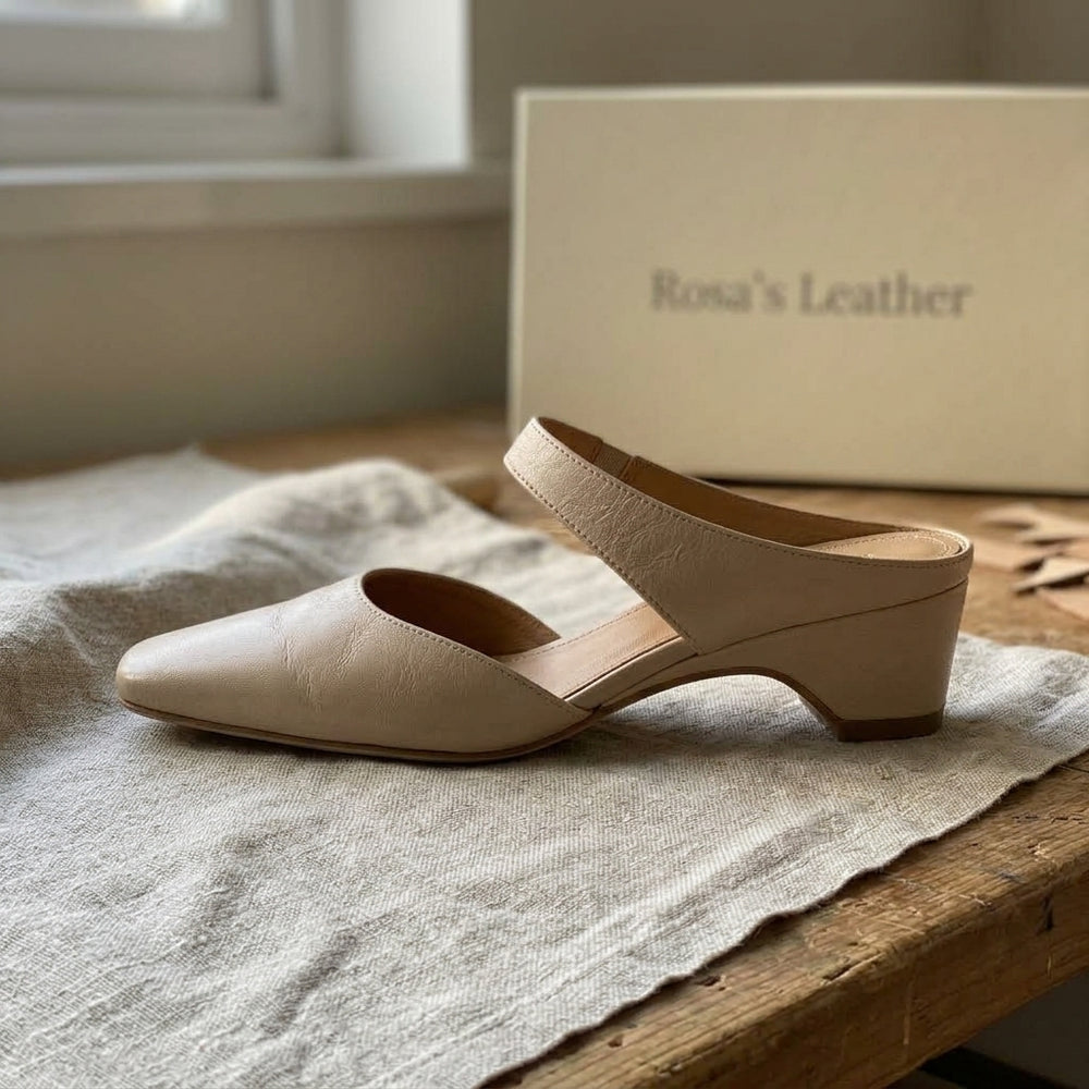 Rosa's Liviana Leather Shoes - Soft Oat - side view