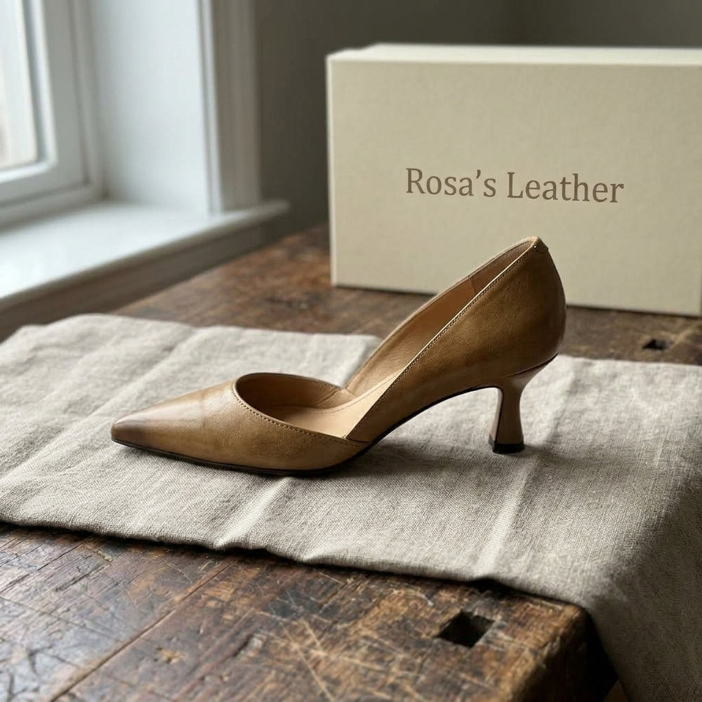 Rosa's Lorene Curve Leather Heels - Caramel Tan - side view
