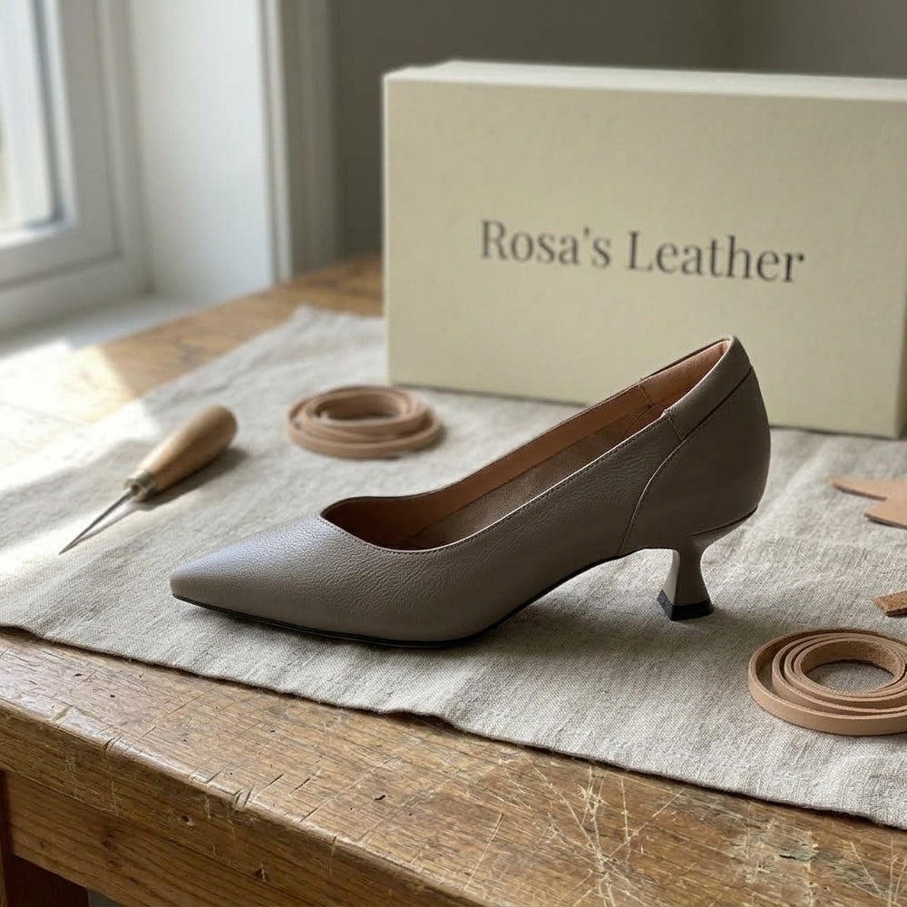 Rosa's Lunare Sculpt Leather Pumps - Taupe Ash - side view