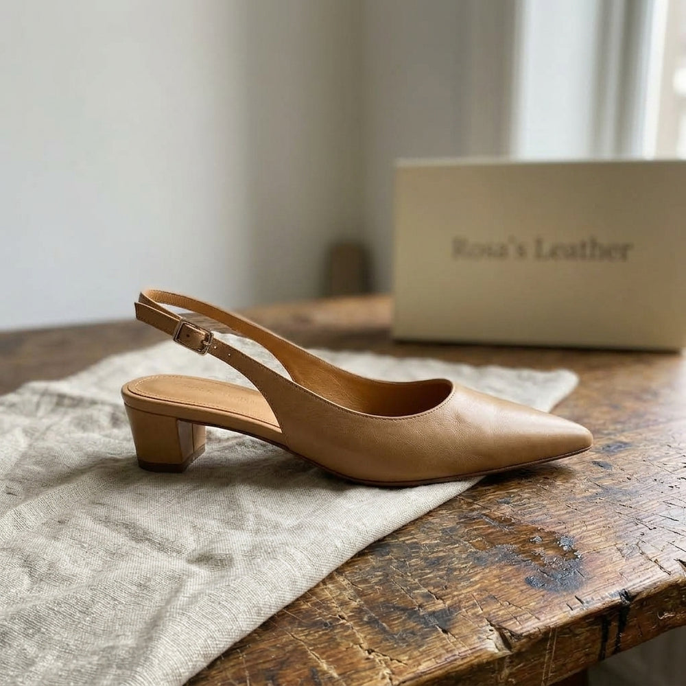 Rosa's Margherita Leather Shoes - Sandstone Beige - side view