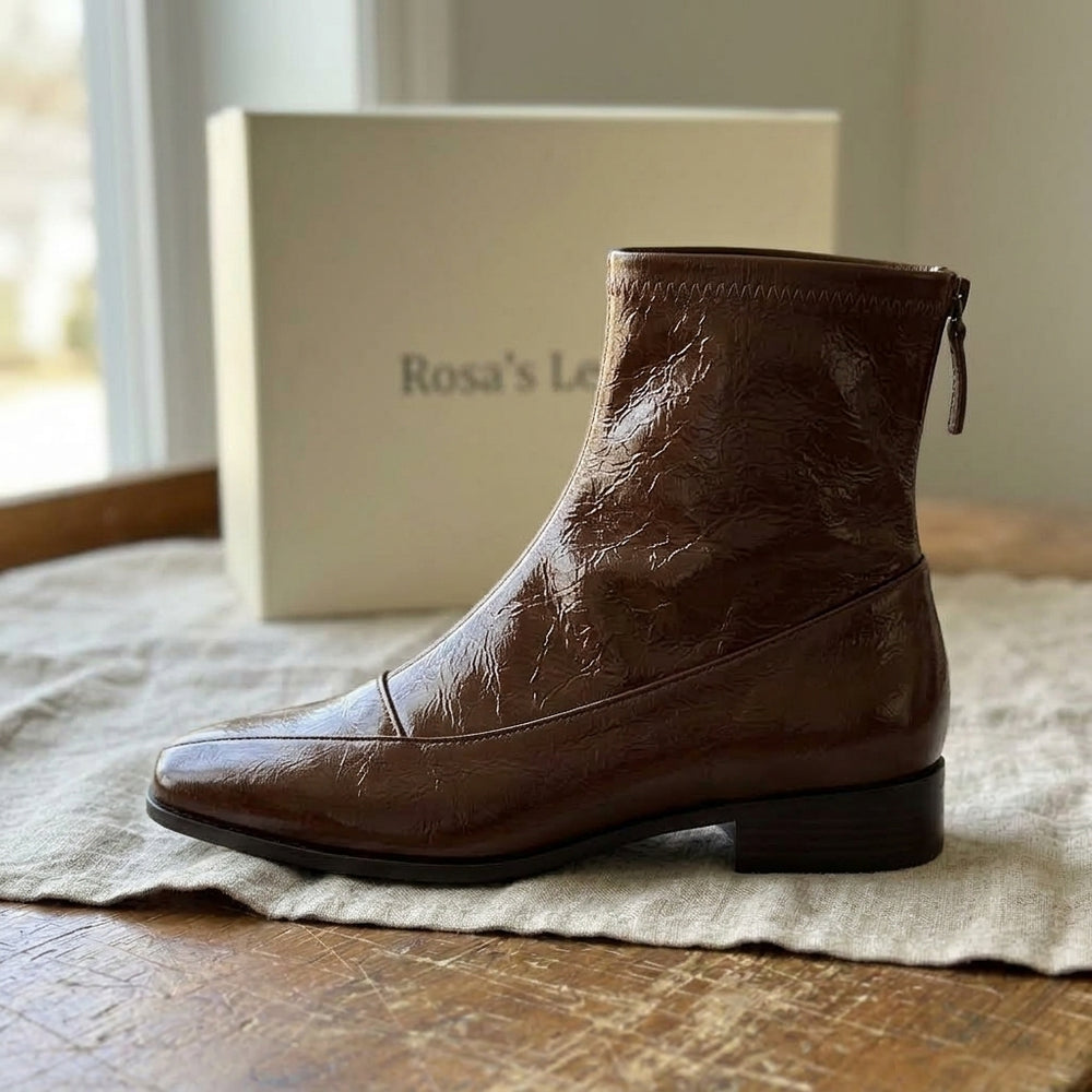 Rosa's Marlenna Back-Zip Leather Ankle Boots - Classic Brown - side view