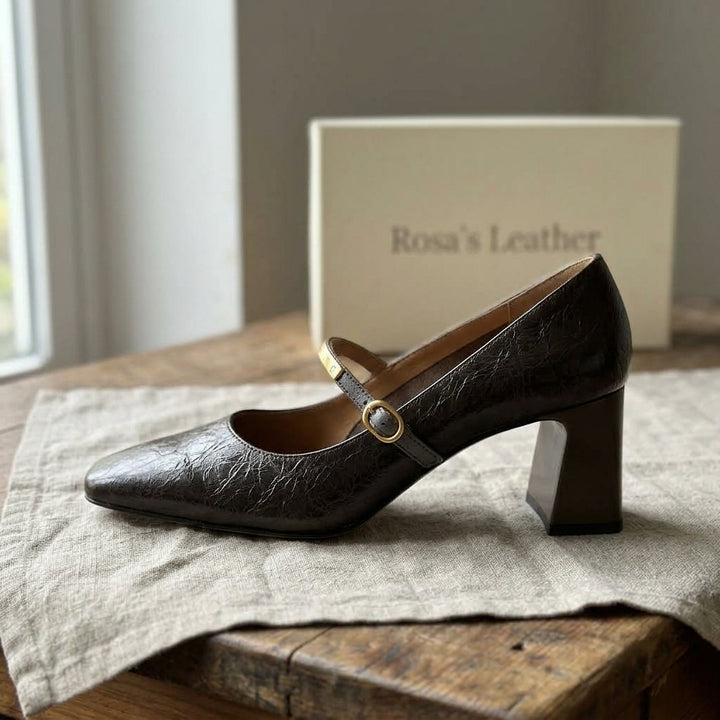 Rosa's Marleon Classic Strap Leather Pumps - Espresso Brown - side view