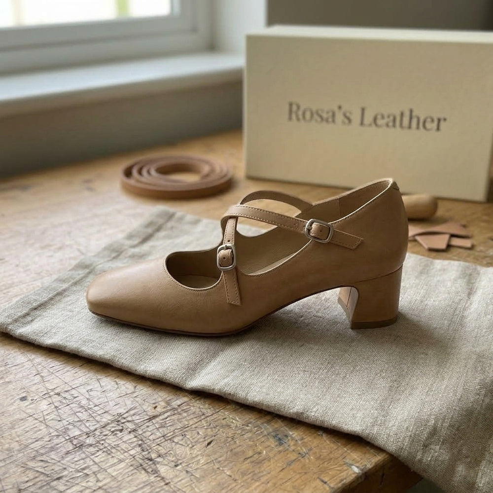Rosa's Marvane Leather Kitten Heels - Washed Sand - side view