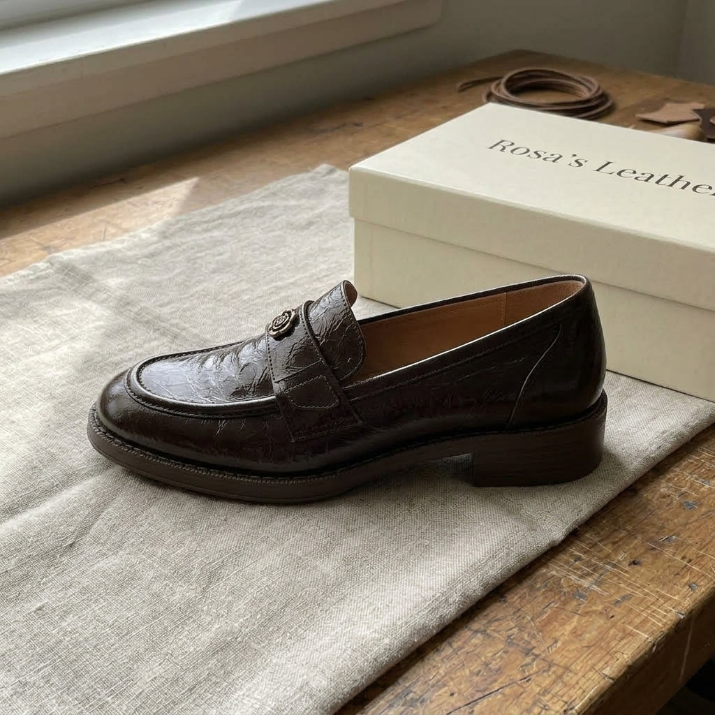 Rosa's Morrelle Leather Loafers - Espresso Brown - side view