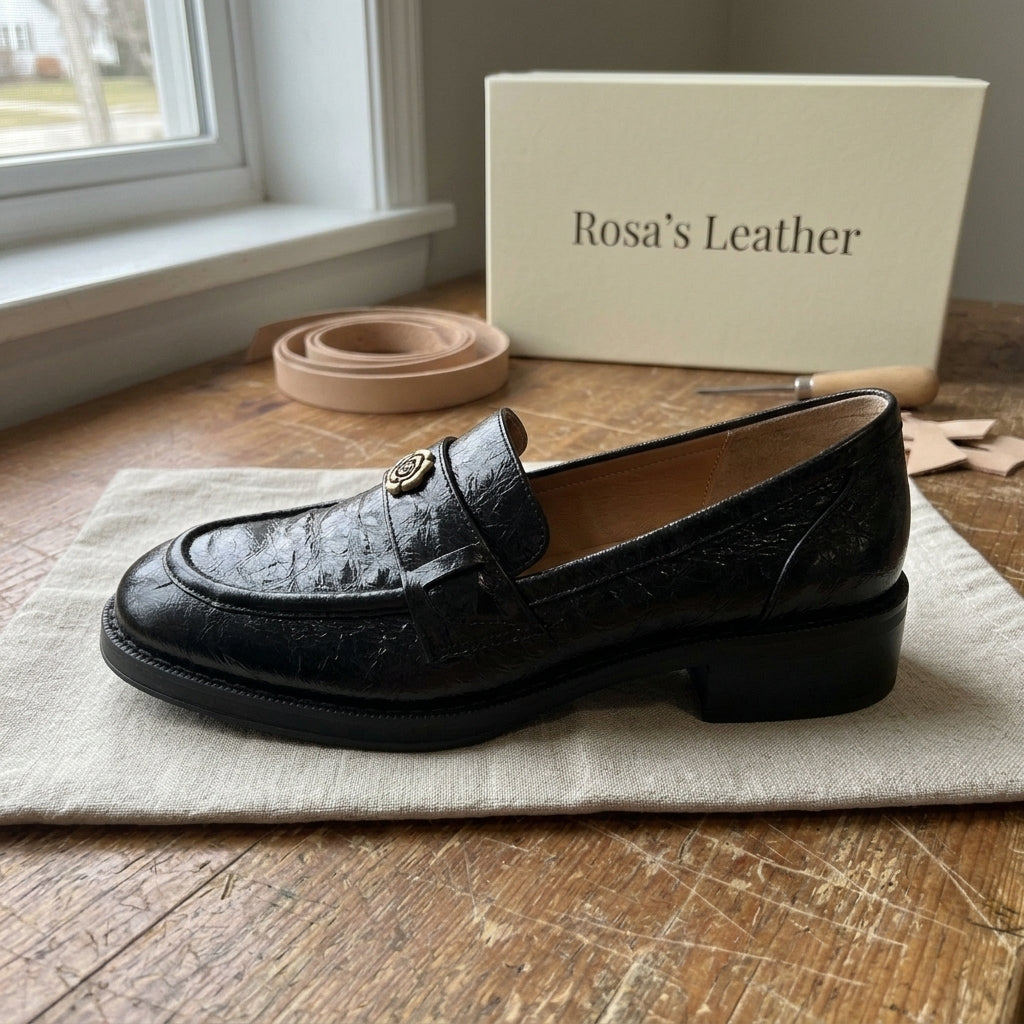 Rosa's Morrelle Leather Loafers - Noir Black - side view