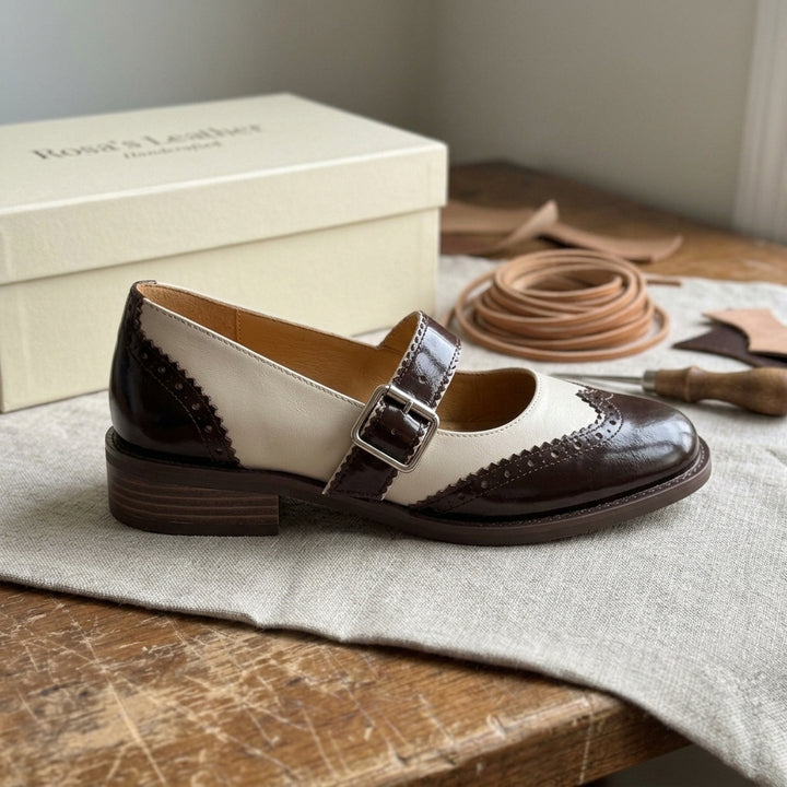 Rosa's Morren Leather Mary Janes - Espresso Cream - side view