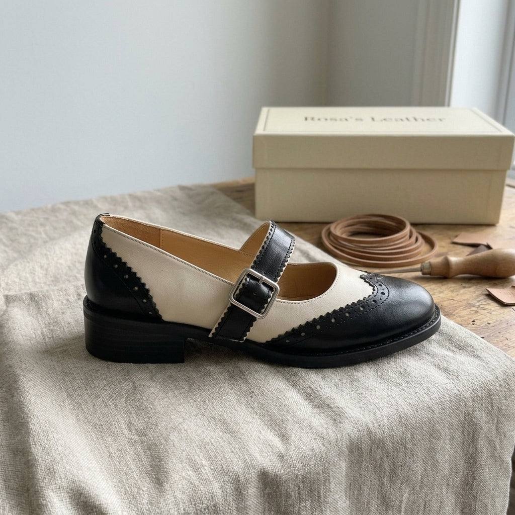 Rosa's Morren Leather Mary Janes - Monochrome Noir - side view