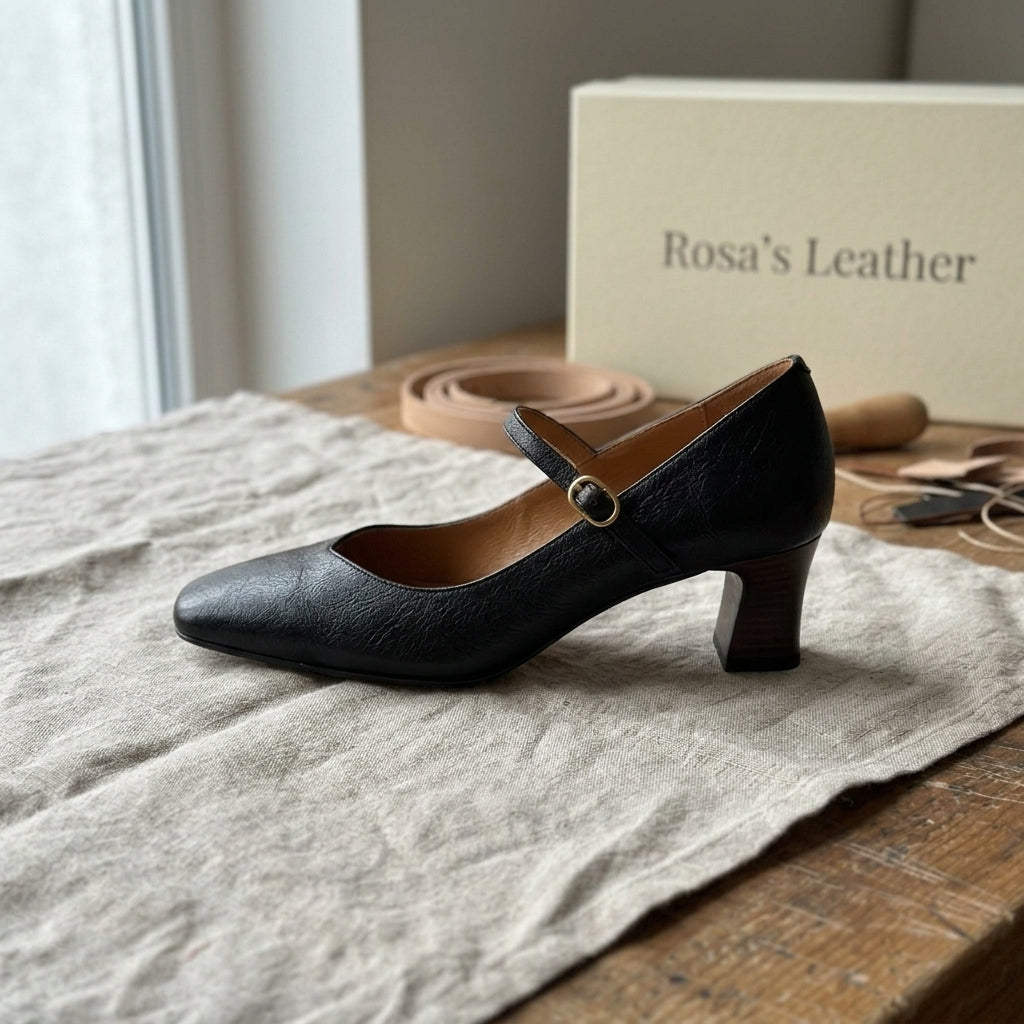 Rosa's Orvane Leather Heels - Classic Black - side view