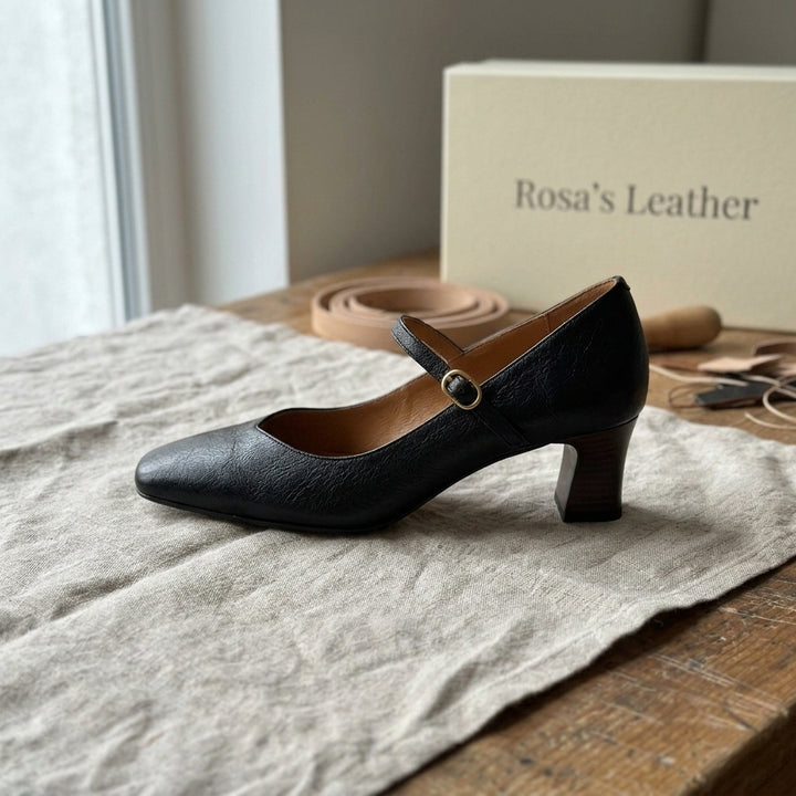Rosa's Orvane Leather Heels - Classic Black - side view