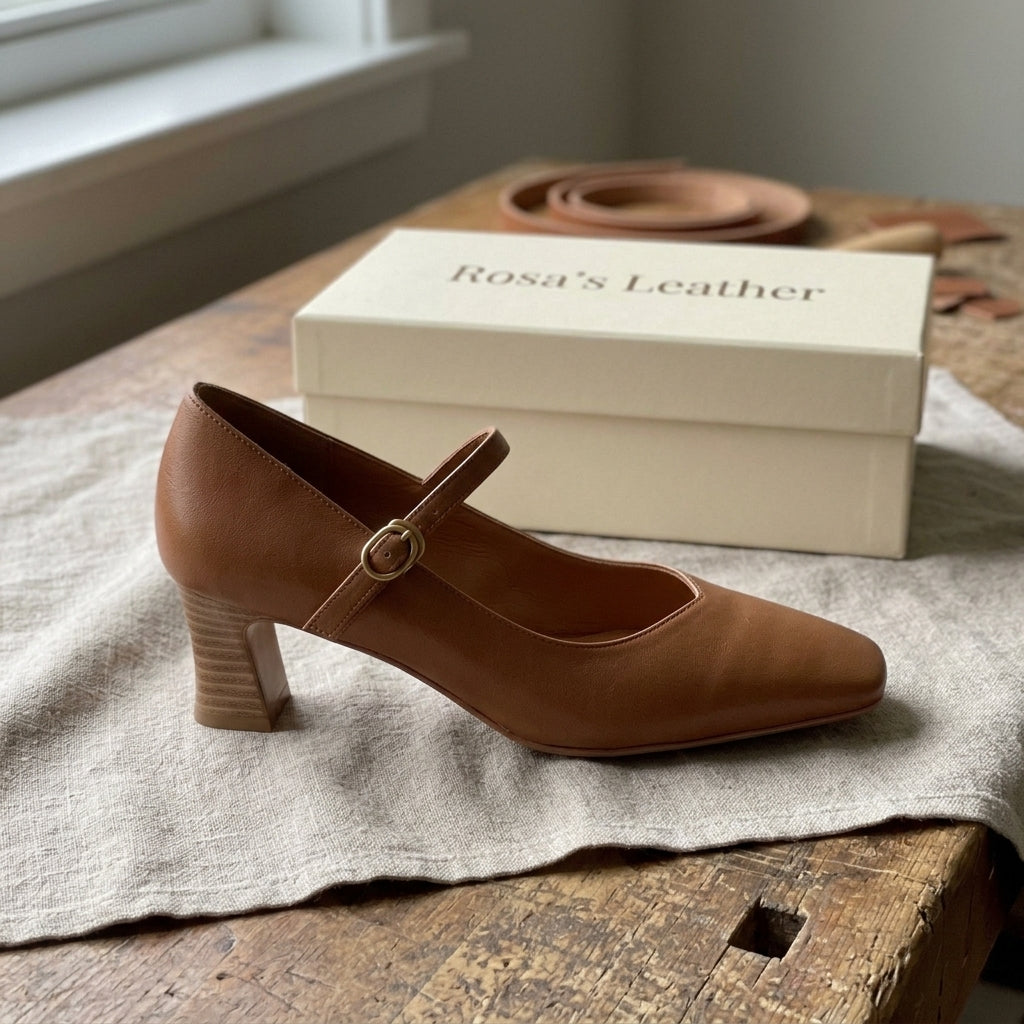 Rosa's Orvane Leather Heels - Cognac Tan - side view