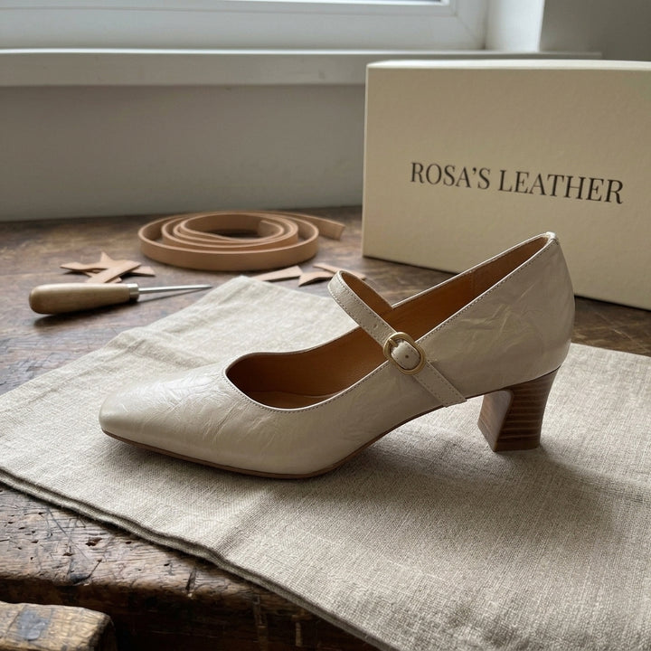 Rosa's Orvane Leather Heels - Ivory White - side view