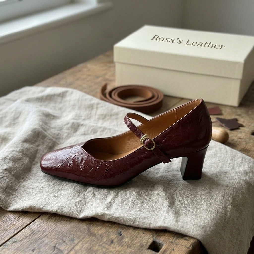 Rosa's Orvane Leather Heels - Wine Red - side view