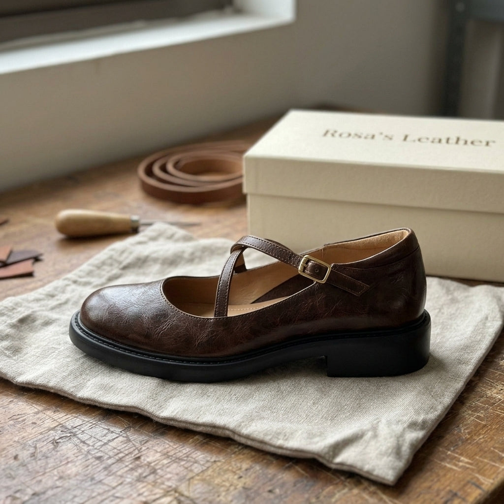 Rosa's Ruelle Leather Mary Janes - Chestnut Mocha - side view