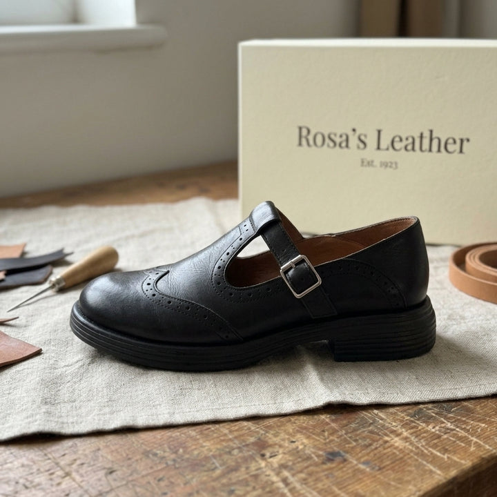 Rosa's Veloria Leather Mary Janes - Obsidian Black - side view